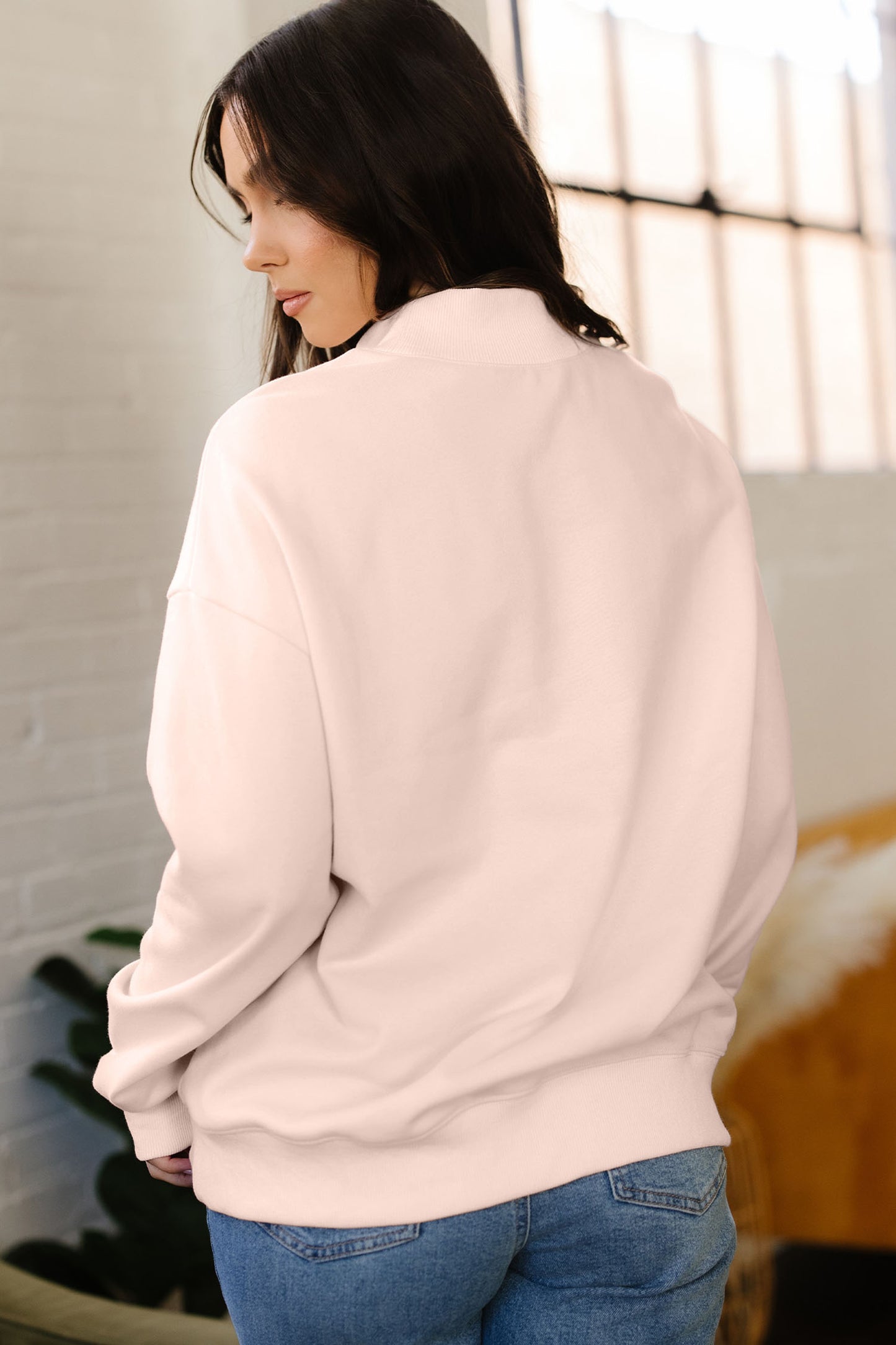 Apricot Pink Valentines Day Love LUCIE MAX Puffy Letter Print Mock Neck Sweatshirt