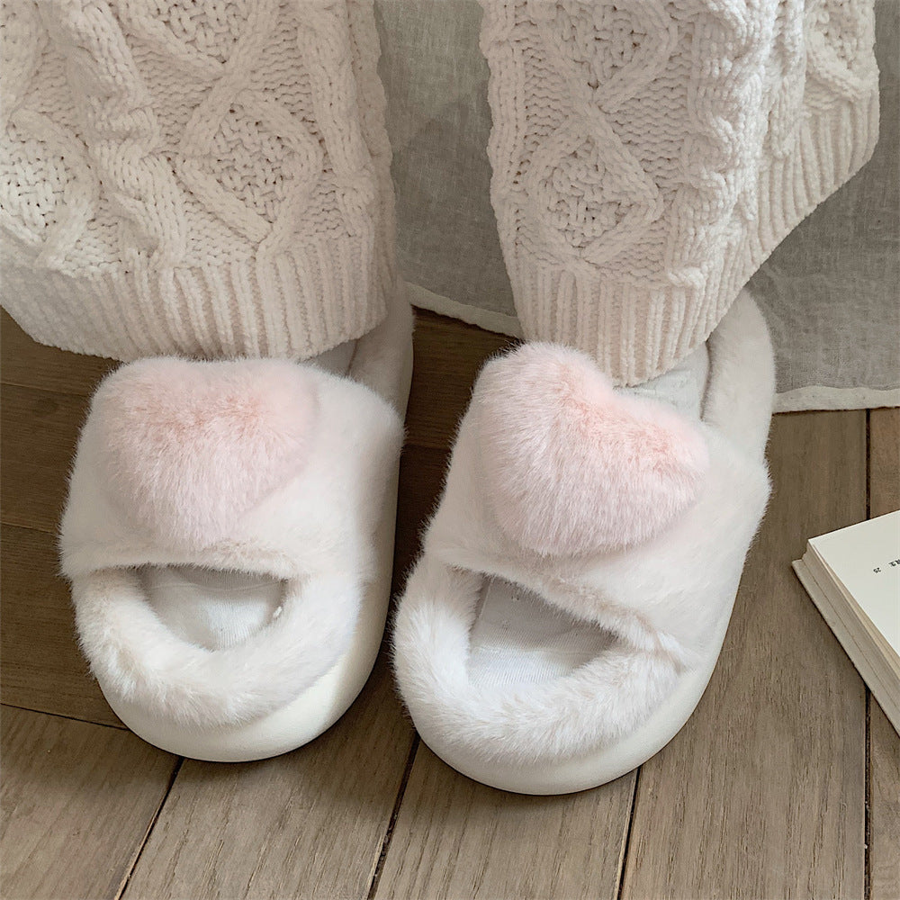 Heart Love Fluffy Fur Slippers