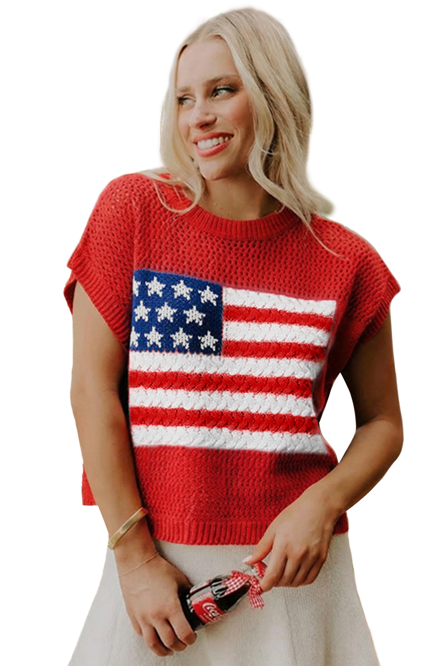 Fiery Red Flag Graphic Short Sleeve Sweater Top