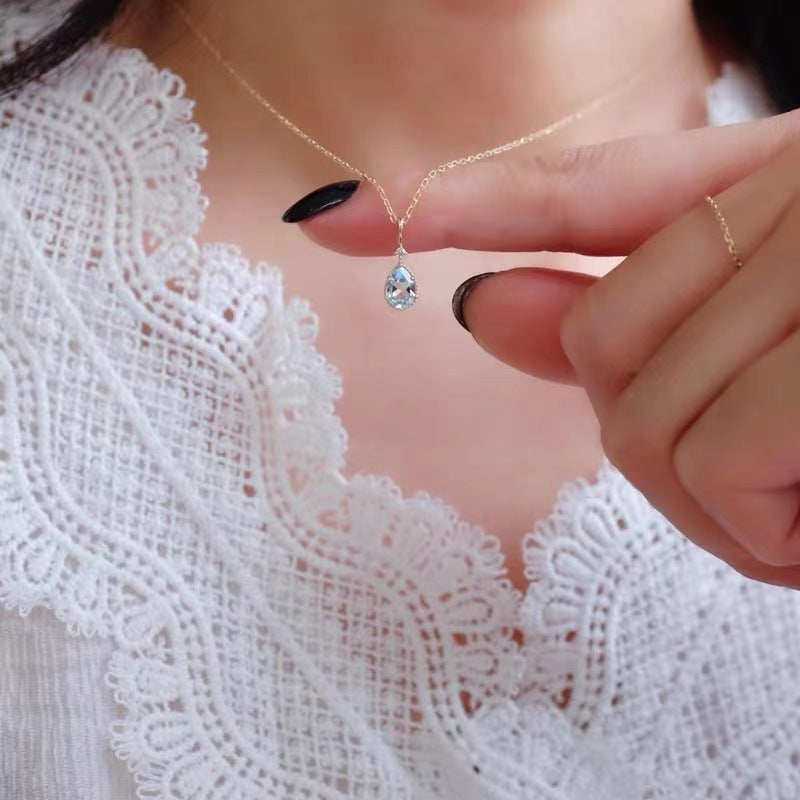 S925 topaz pendant with 14K plated chain