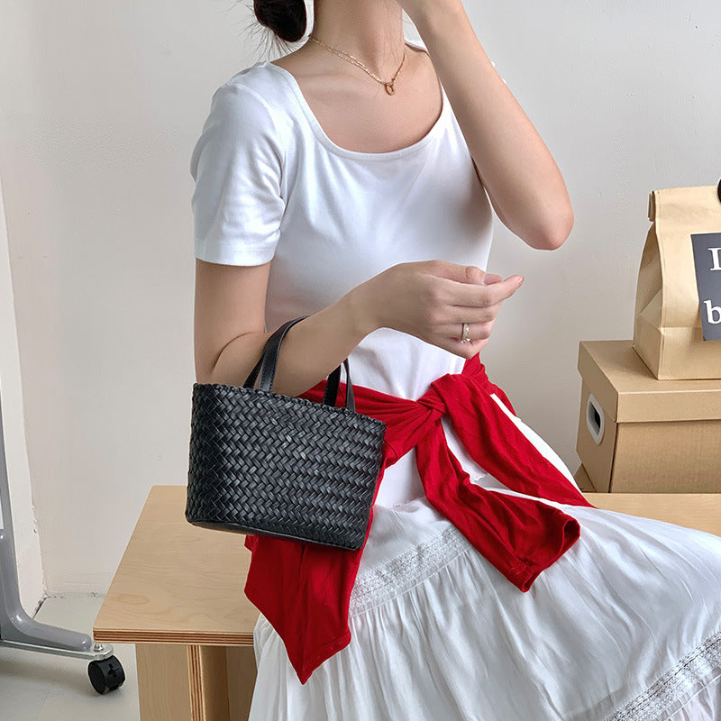 Mini tote bag, woven basket bag