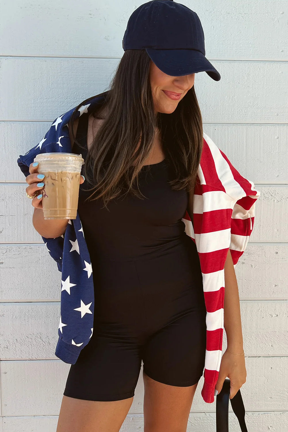 Multicolour Stars Stripes American Flag Zipped Collar Oversized Sweatshirt