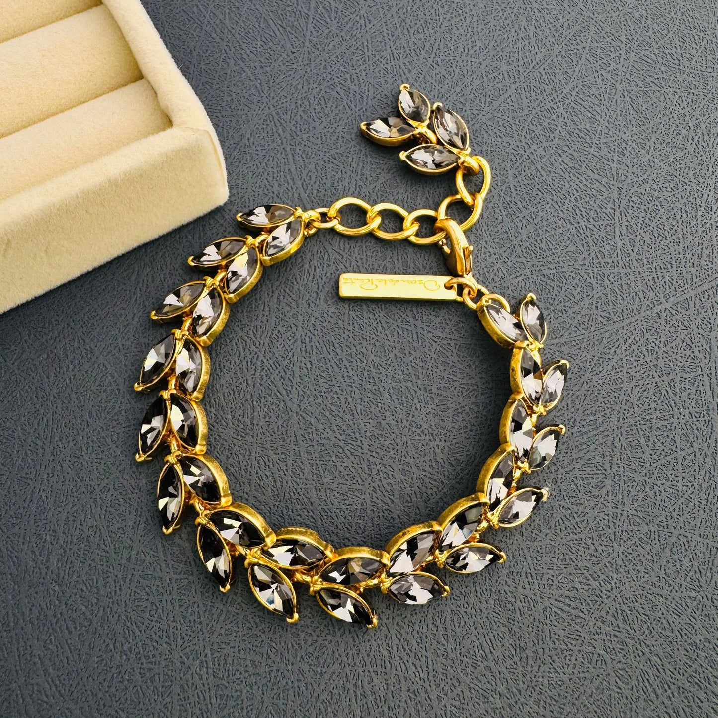 aged crystal leaf wheat ear bracelet for women