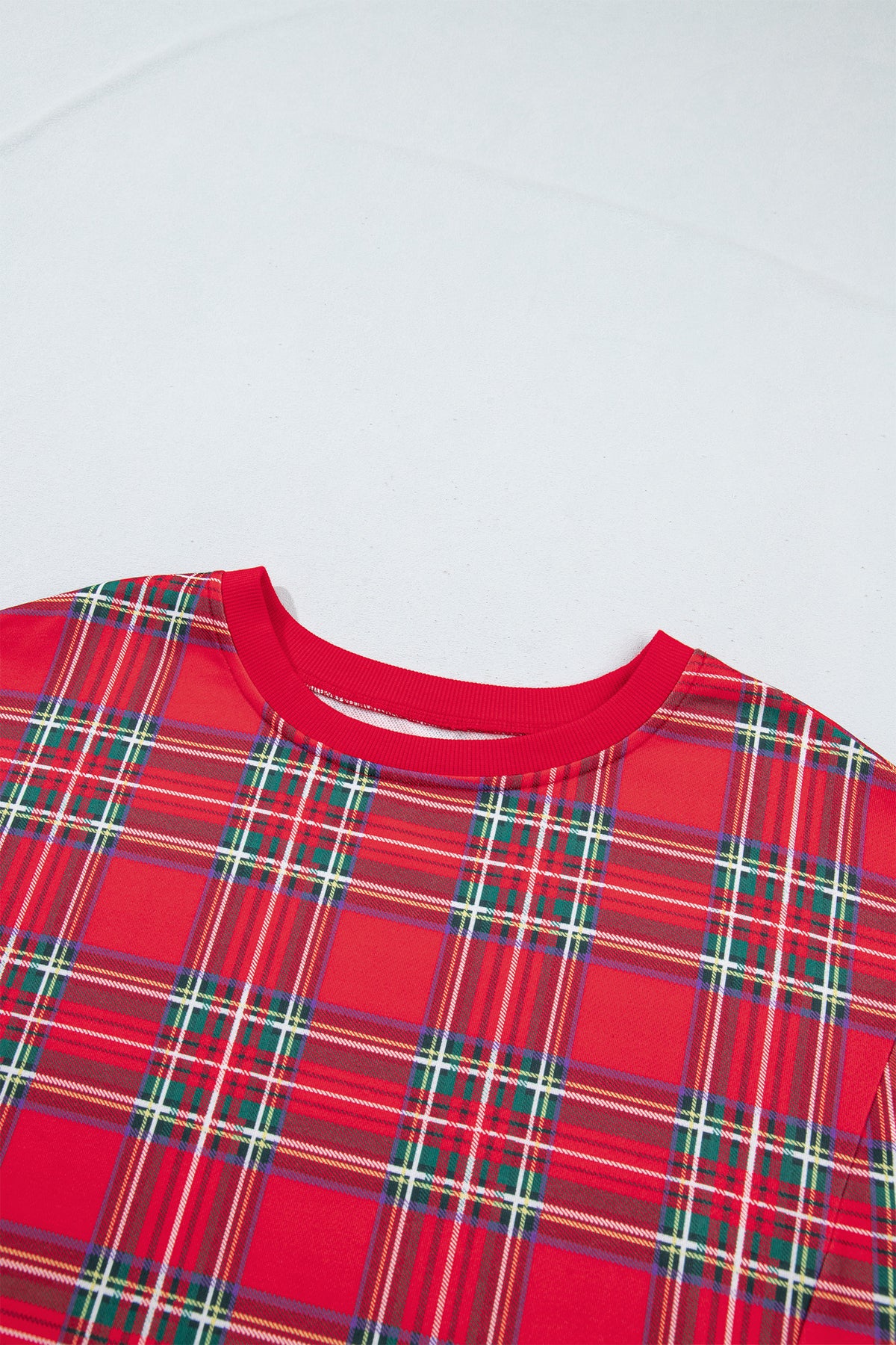 Red Plus Size Festive Plaid Long Sleeve Split Tunic Sweatshirt