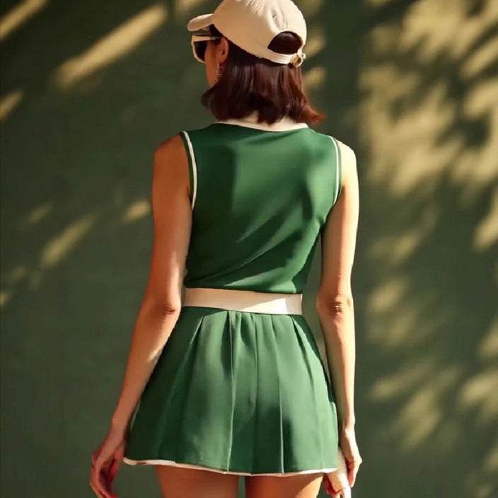 Casual Polo collar sleeveless mini skirt