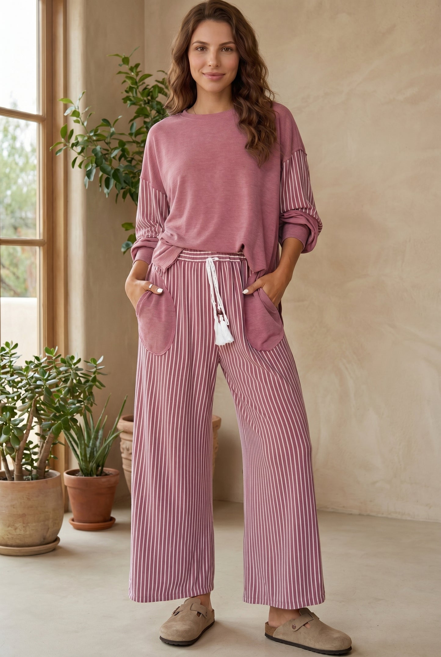 Green Bay Rae Edge Patchwork Long Sleeve Top Pocket Casual Pants 2pcs Set