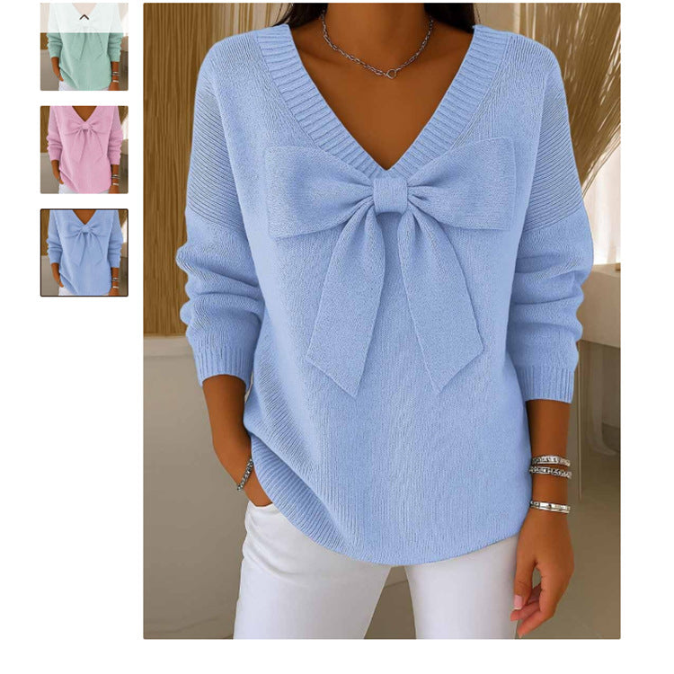 bow front v-neck sweater