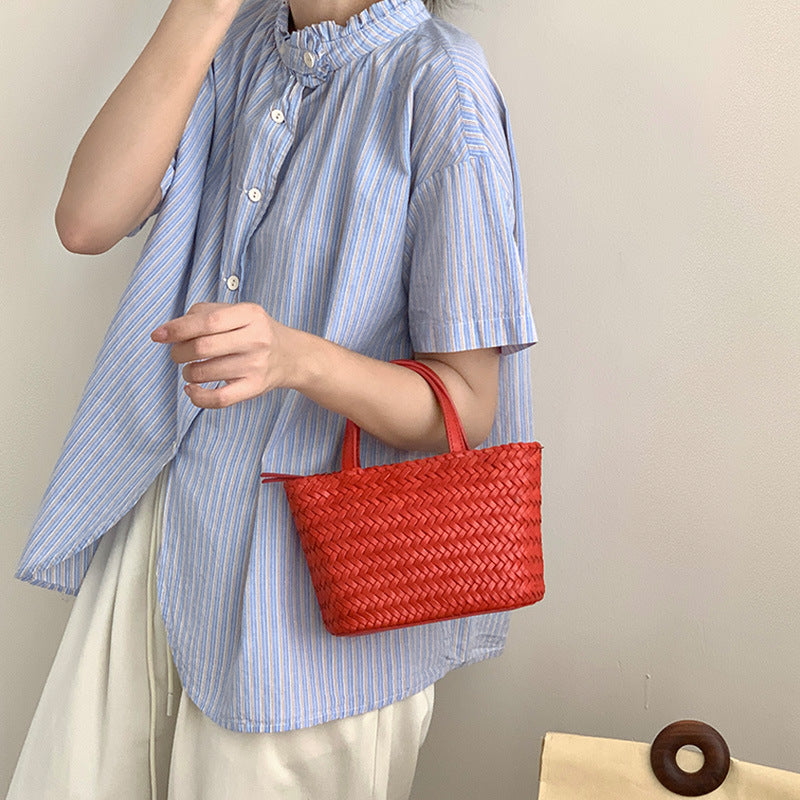 Mini tote bag, woven basket bag