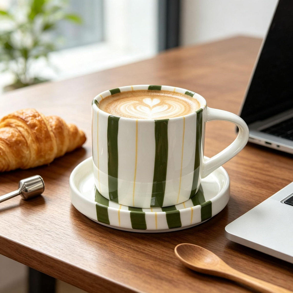 Hand-painted striped ceramic coffee cup