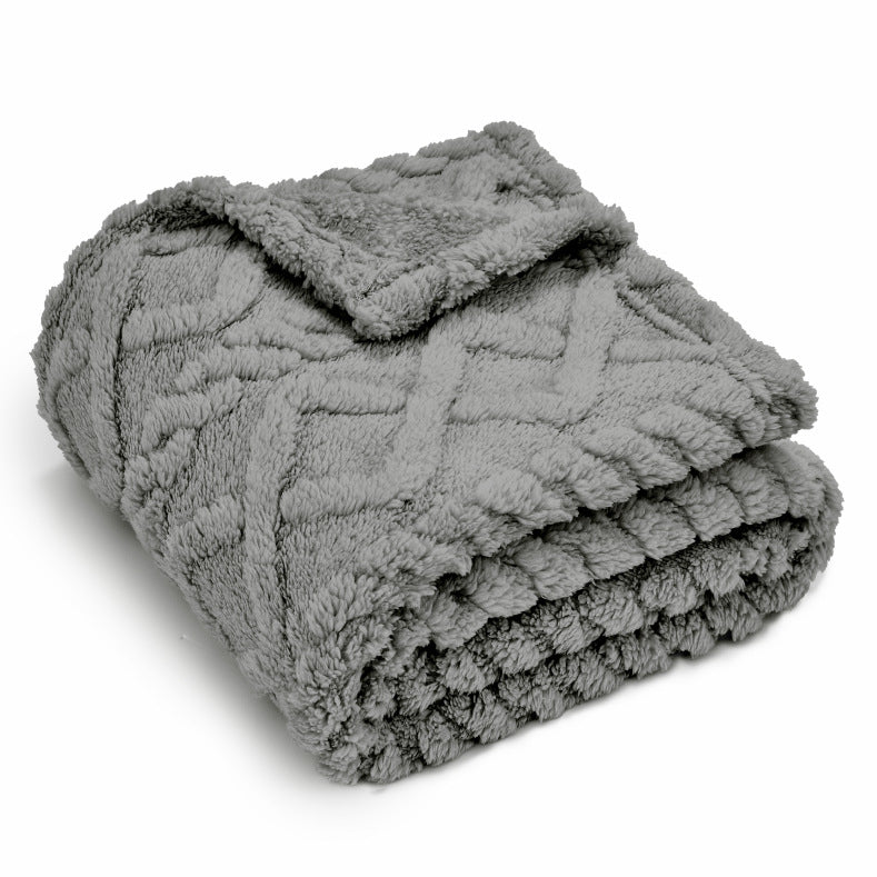 thick blanket with solid jacquard cotton fleece in multiple colors