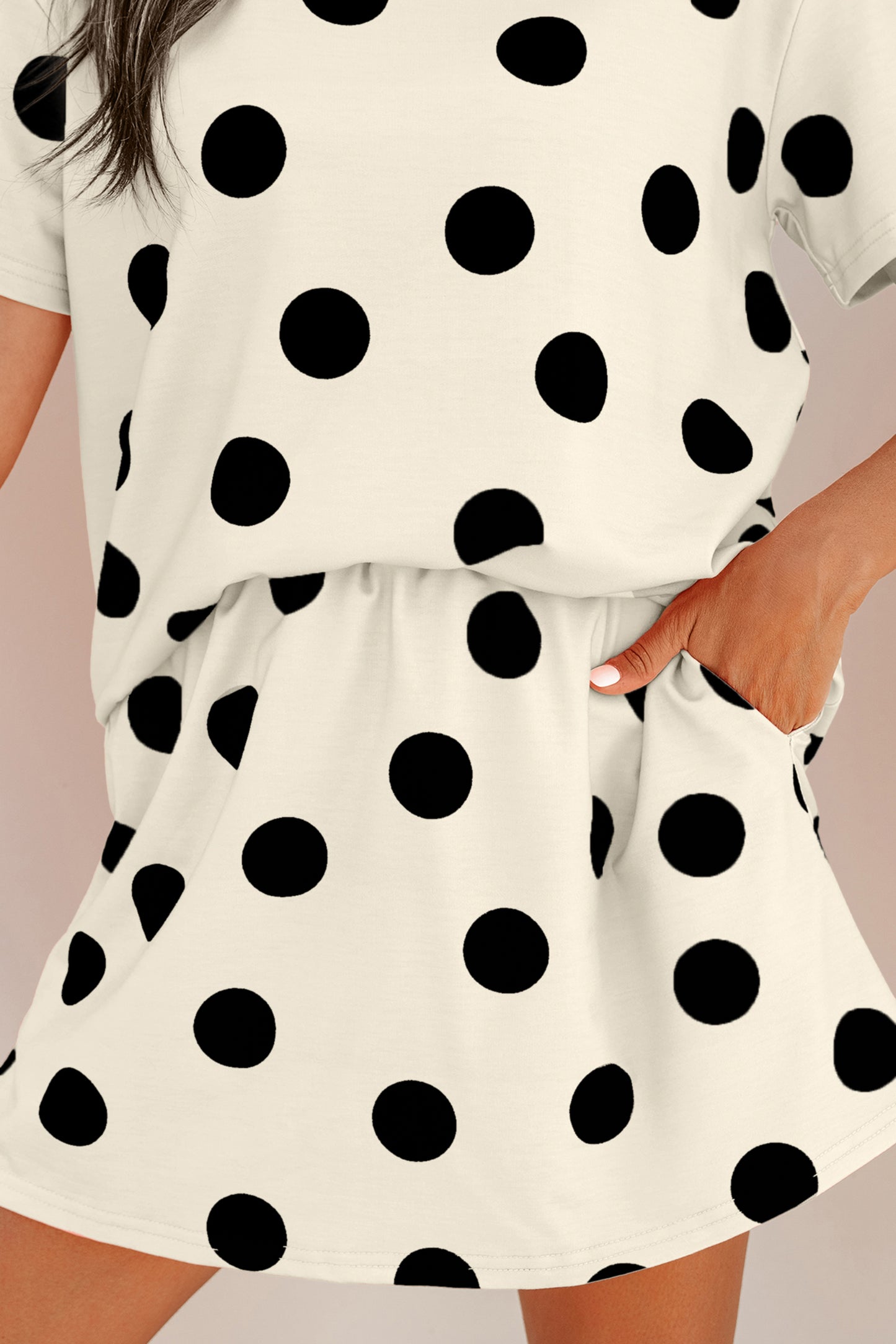 Pink Polka Dot Short Sleeve Top Casual Skort 2pcs Outfit