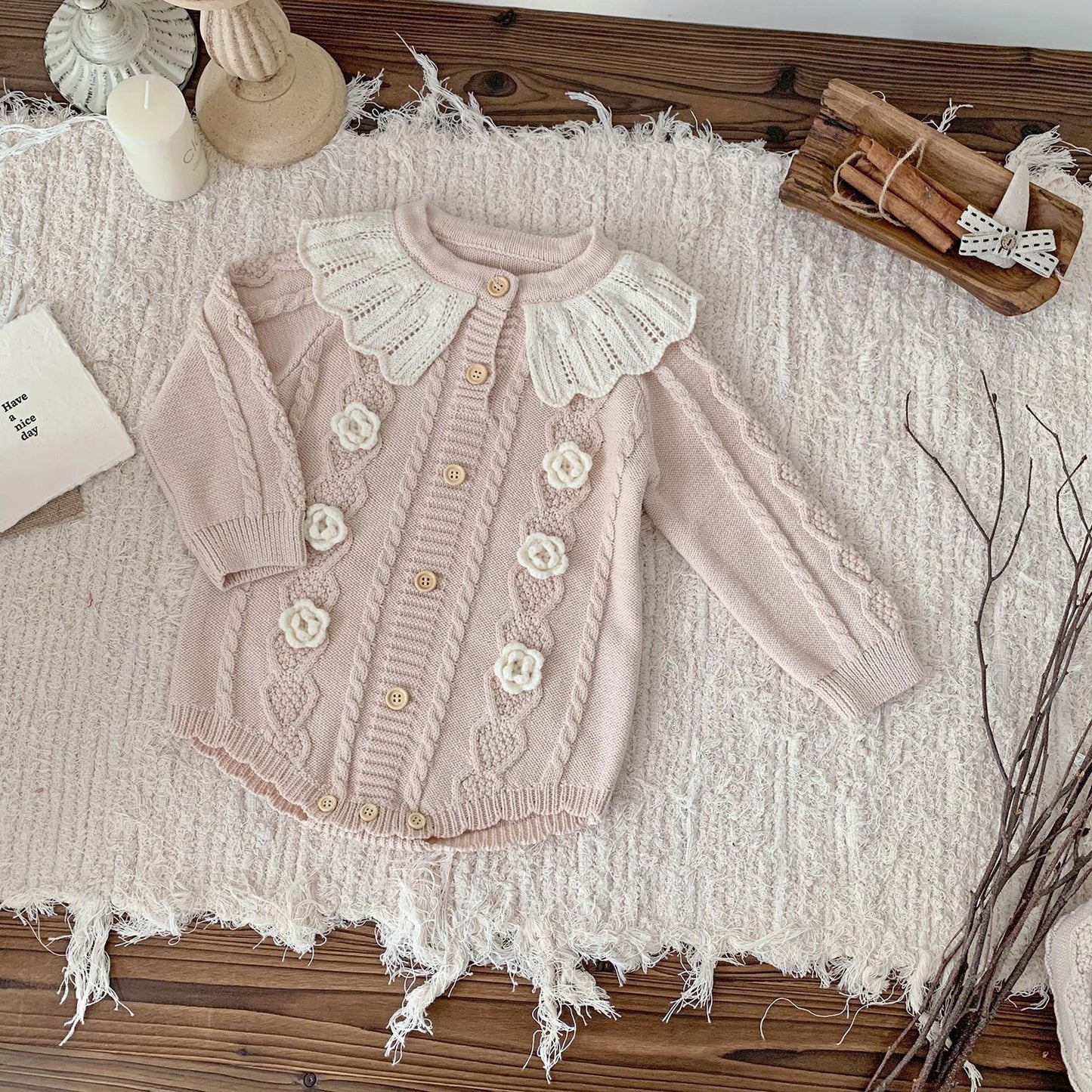 baby girl's woolen one-piece with lotus leaf collar