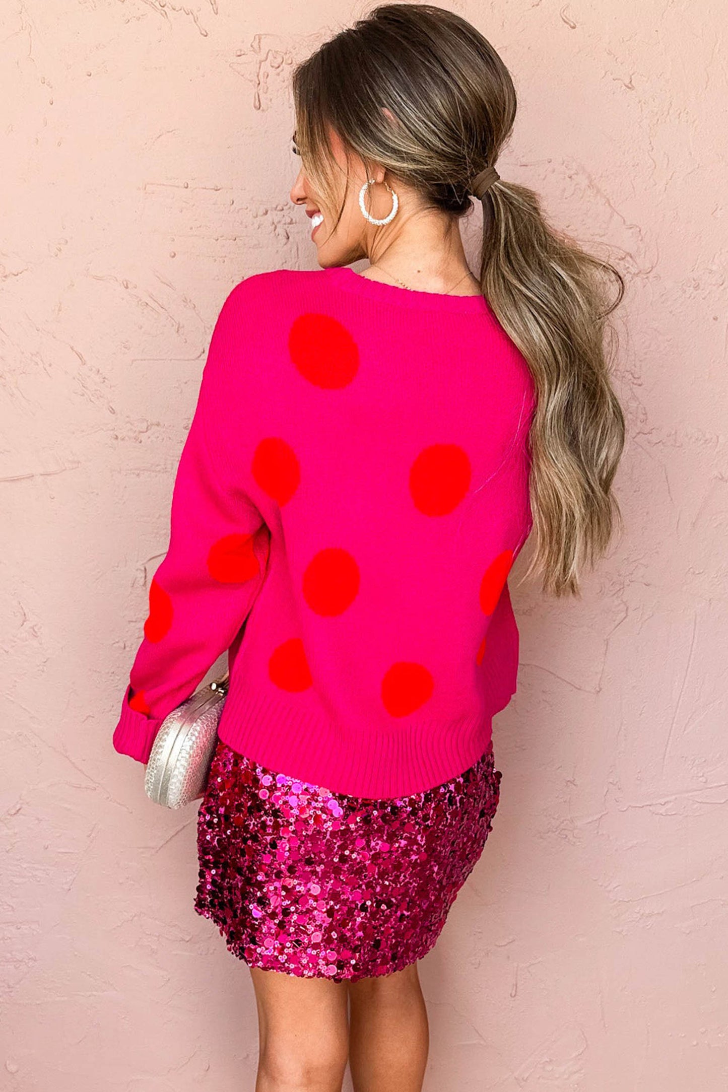 Strawberry Pink Playful Cozy Polka Dot Sweater