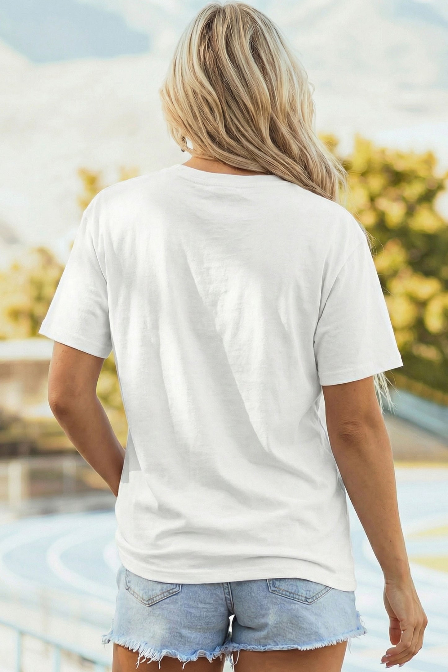 White Embroidered Football Bows Casual Round Neck T Shirt