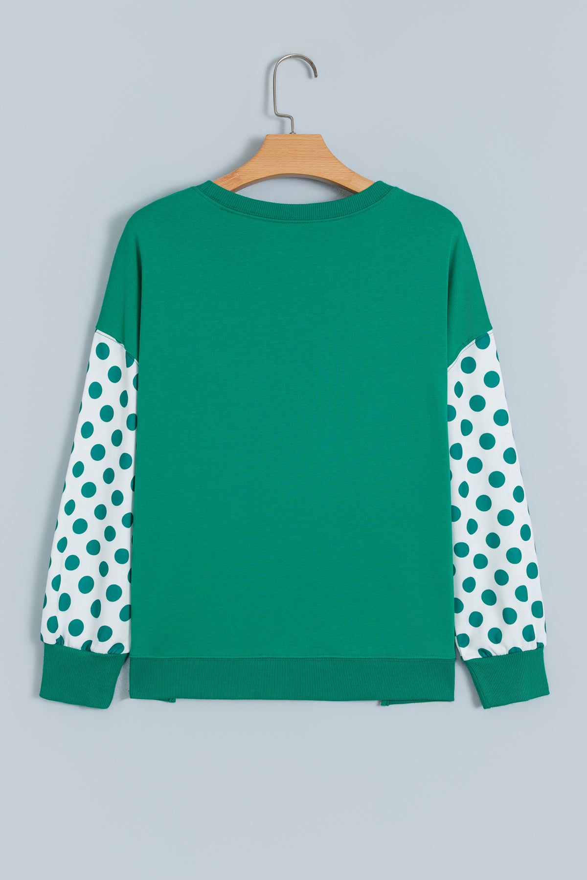 Sky Blue Polka Dot Patchwork Sleeve Crew Neck Loose Pullover Sweatshirt