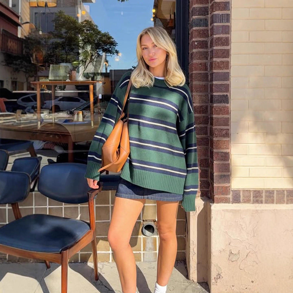 color-blocking striped long-sleeved sweater