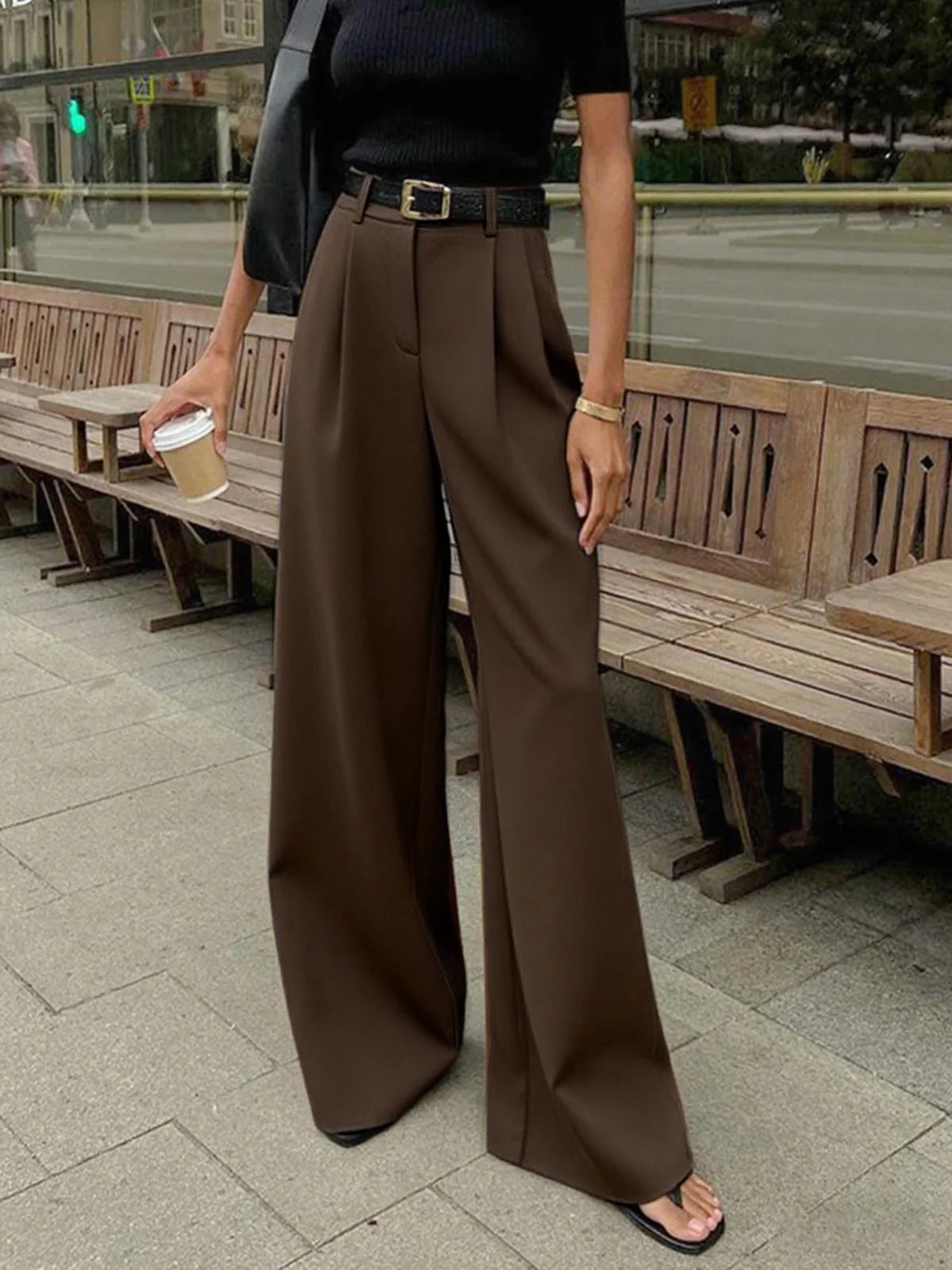 high-waisted casual pants, loose floor-length pants