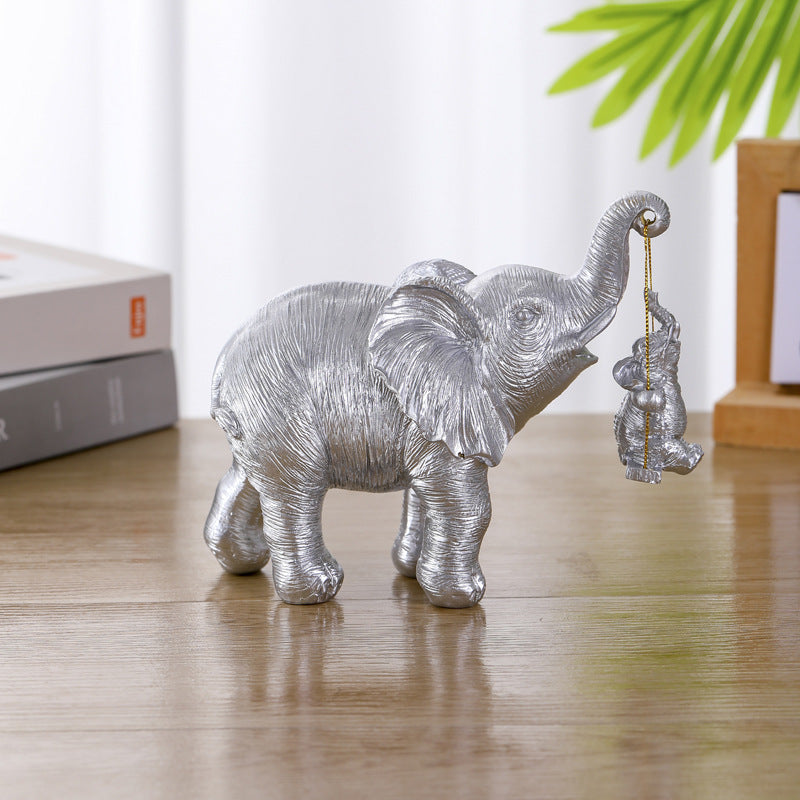 Elephant mother and child resin-made desktop ornament