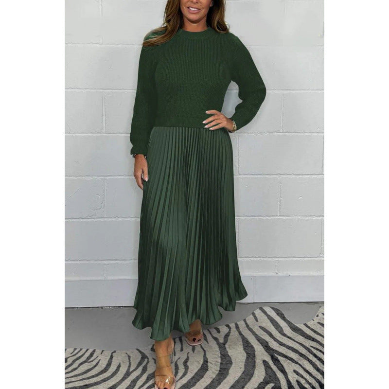 mixed media dress. pleated skirt bottom and sweater top.