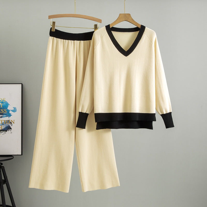 Two-piece loose and casual sweater pullover set