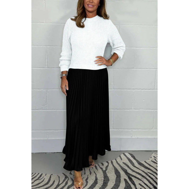 mixed media dress. pleated skirt bottom and sweater top.