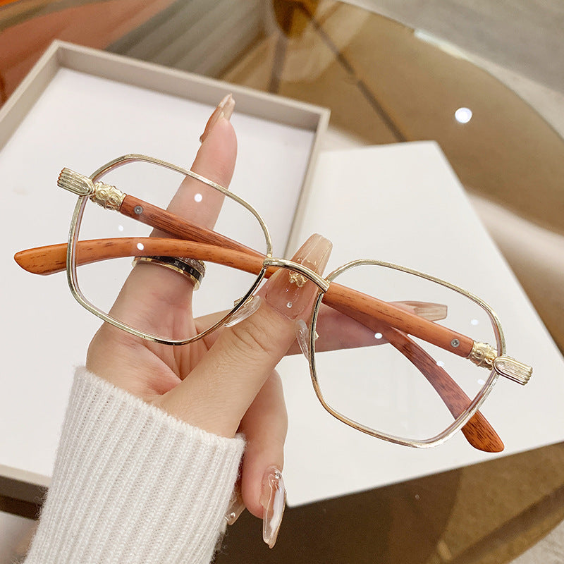 wood-grain side polygonal sunglasses