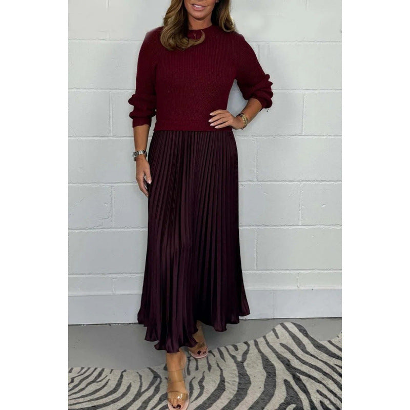mixed media dress. pleated skirt bottom and sweater top.