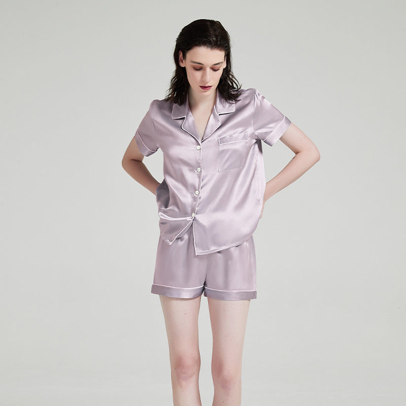 silk pajamas short sleeves and shorts two-piece set