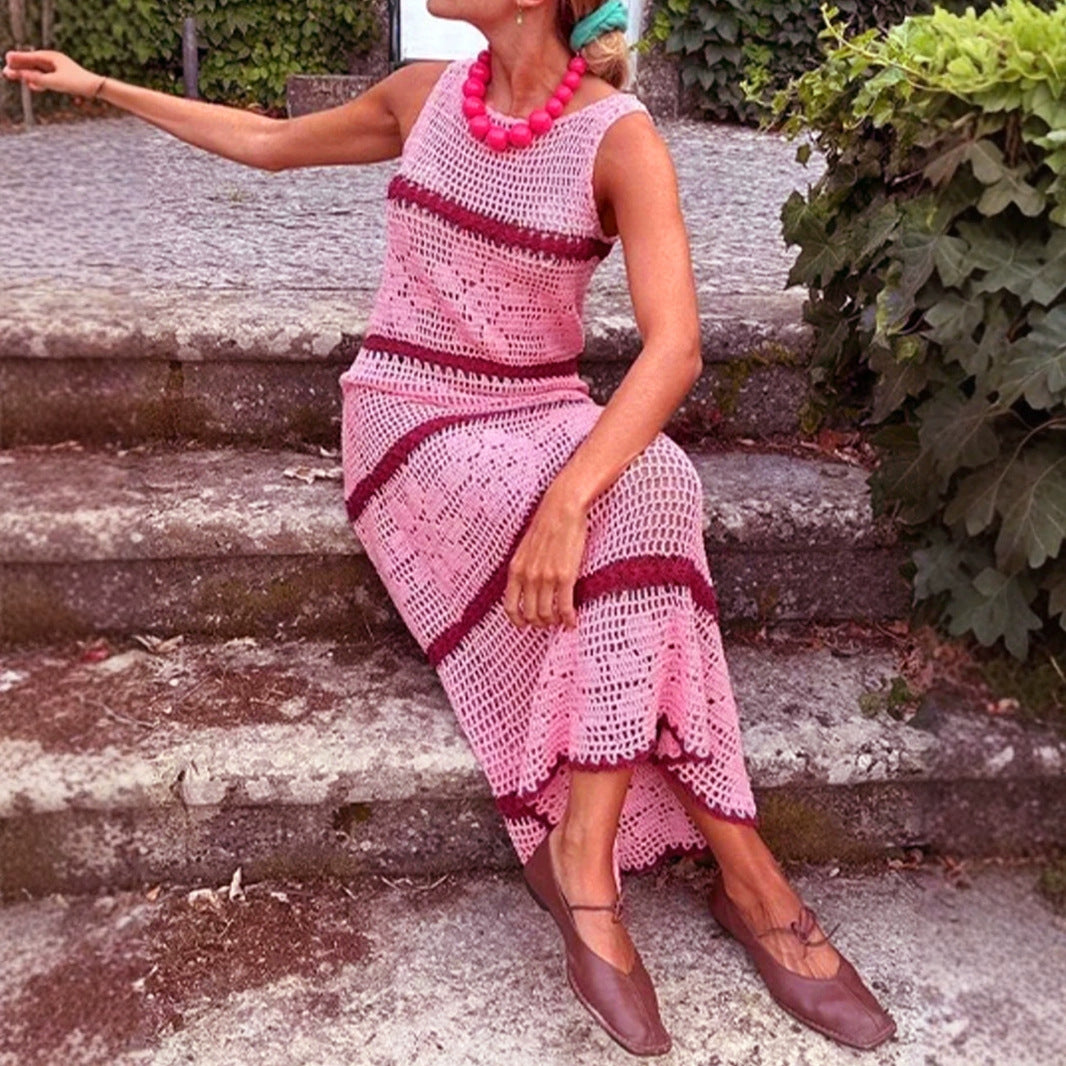 Knitted sweater contrasting color dress