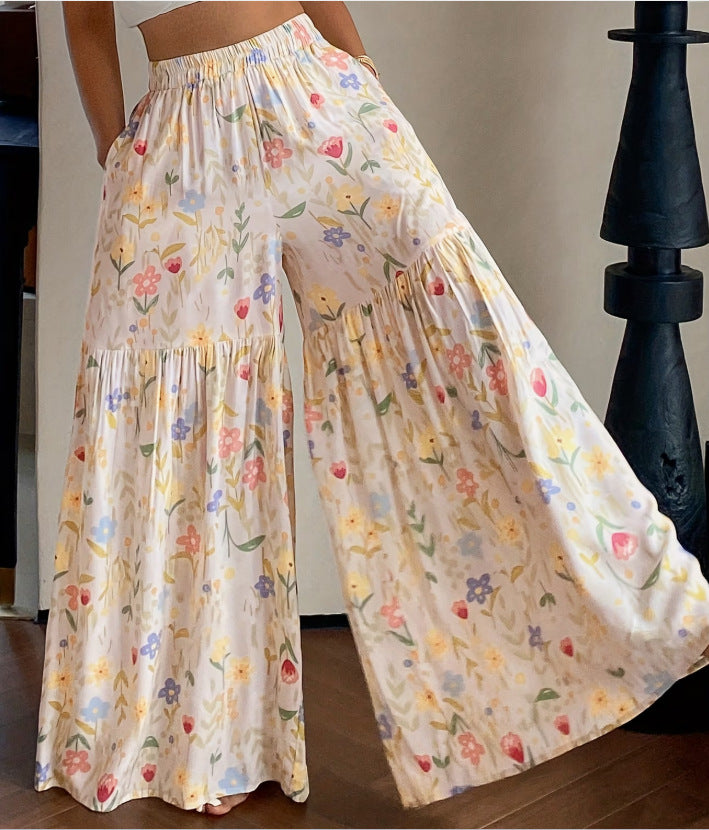 wide leg floral print pants