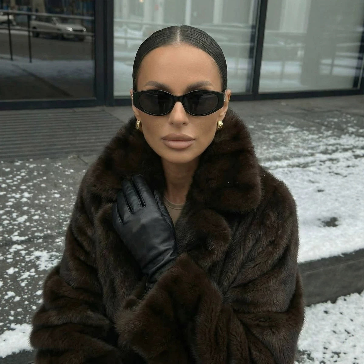 long brown faux mink fur coat artificial fur
