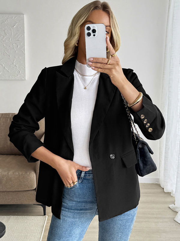 Fashionable, simple and casual commuter suit collar black suit jacket
