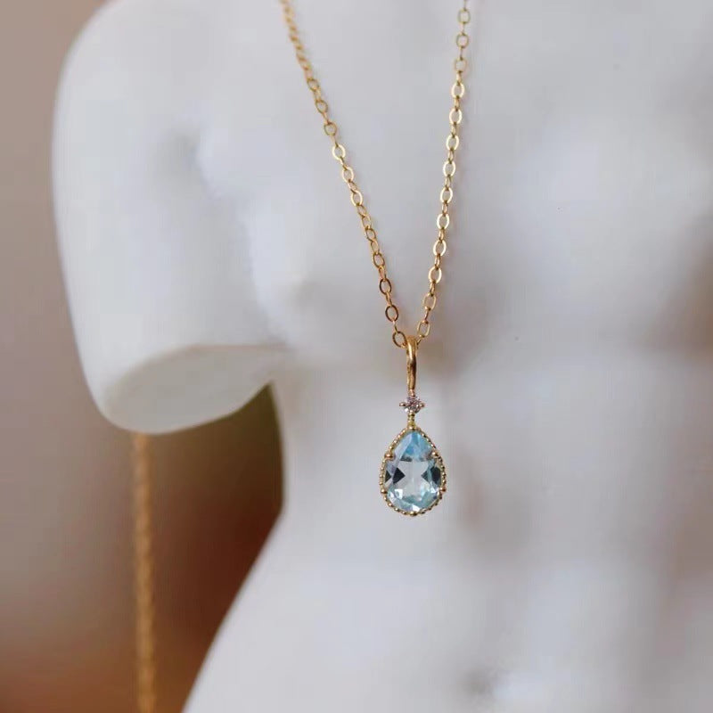 S925 topaz pendant with 14K plated chain