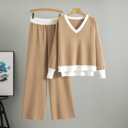 Two-piece loose and casual sweater pullover set