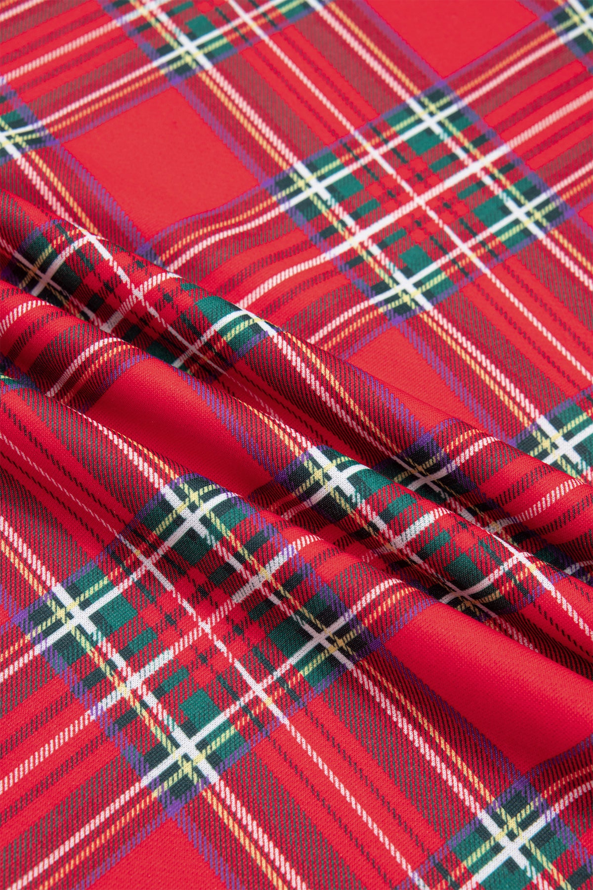 Red Plus Size Festive Plaid Long Sleeve Split Tunic Sweatshirt