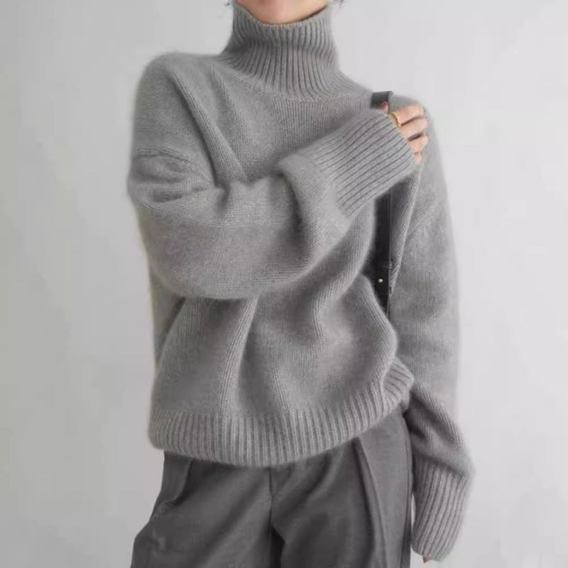 high-neck sweater for women, loose and versatile knitted pullover