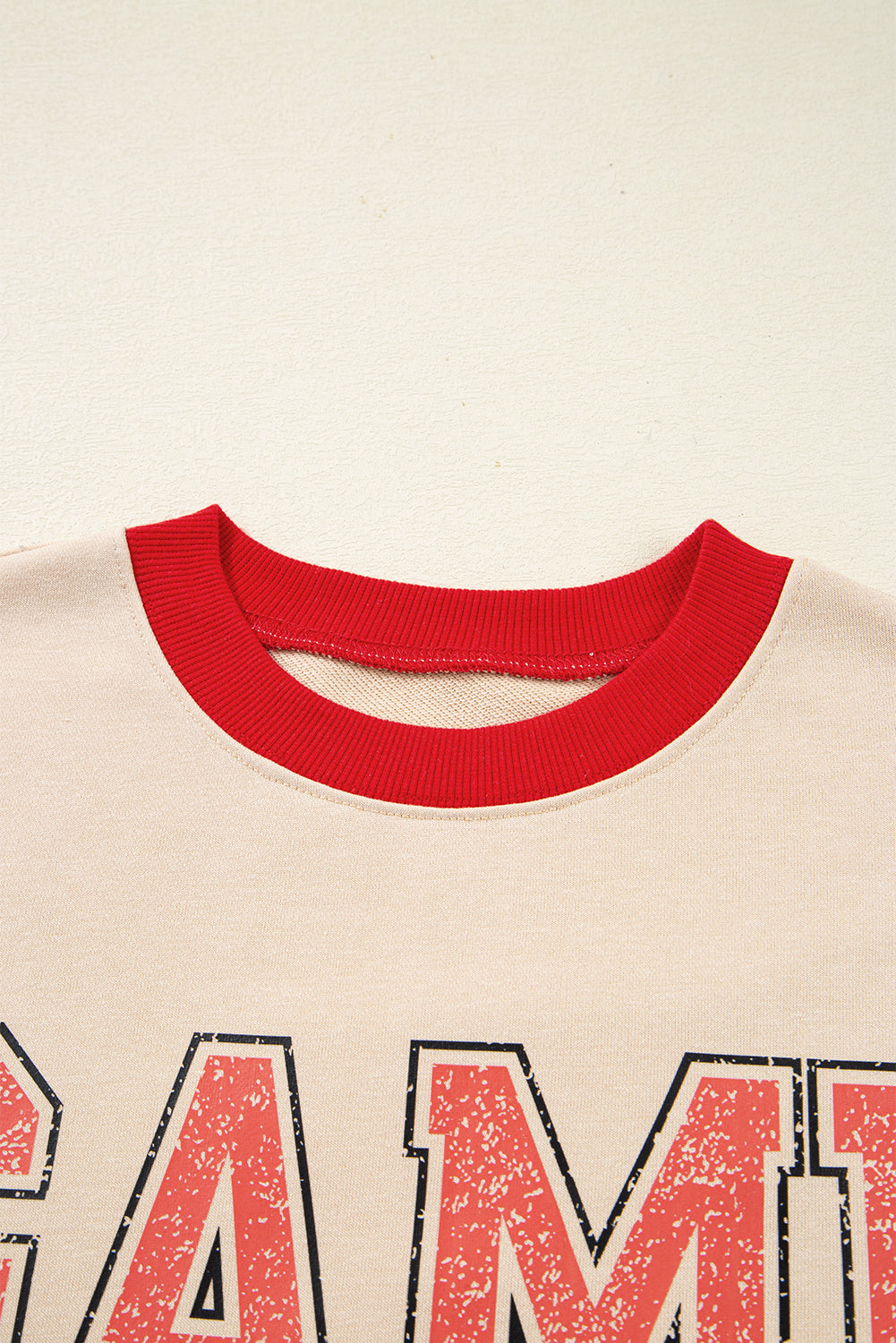 White GAME DAY Letter Contrast Trim Baggy Sweatshirt