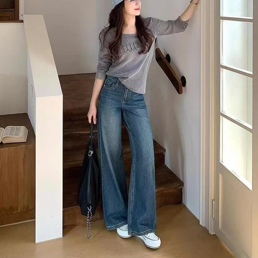 High-waisted wide straight-leg jean