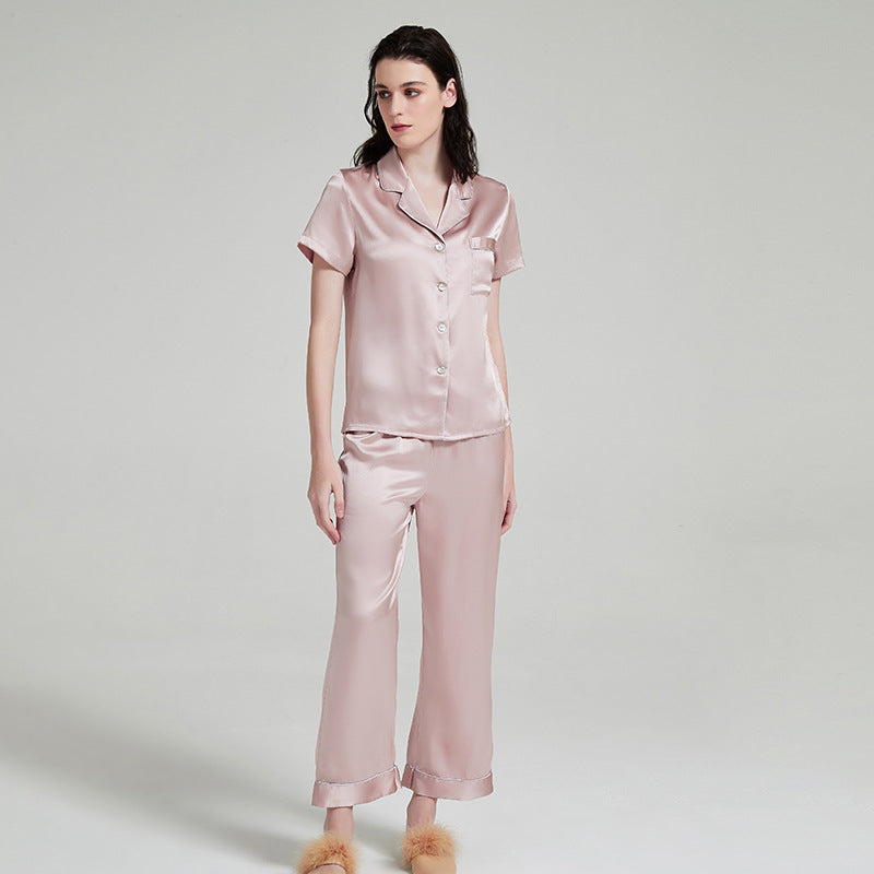 silk pajamas short sleeves and shorts two-piece set