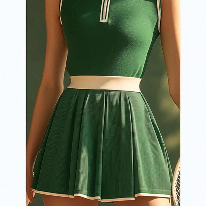 Casual Polo collar sleeveless mini skirt