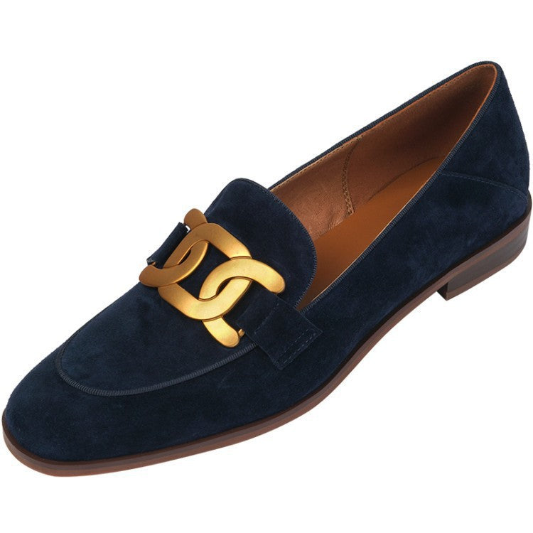square heel, pointed toe loafer