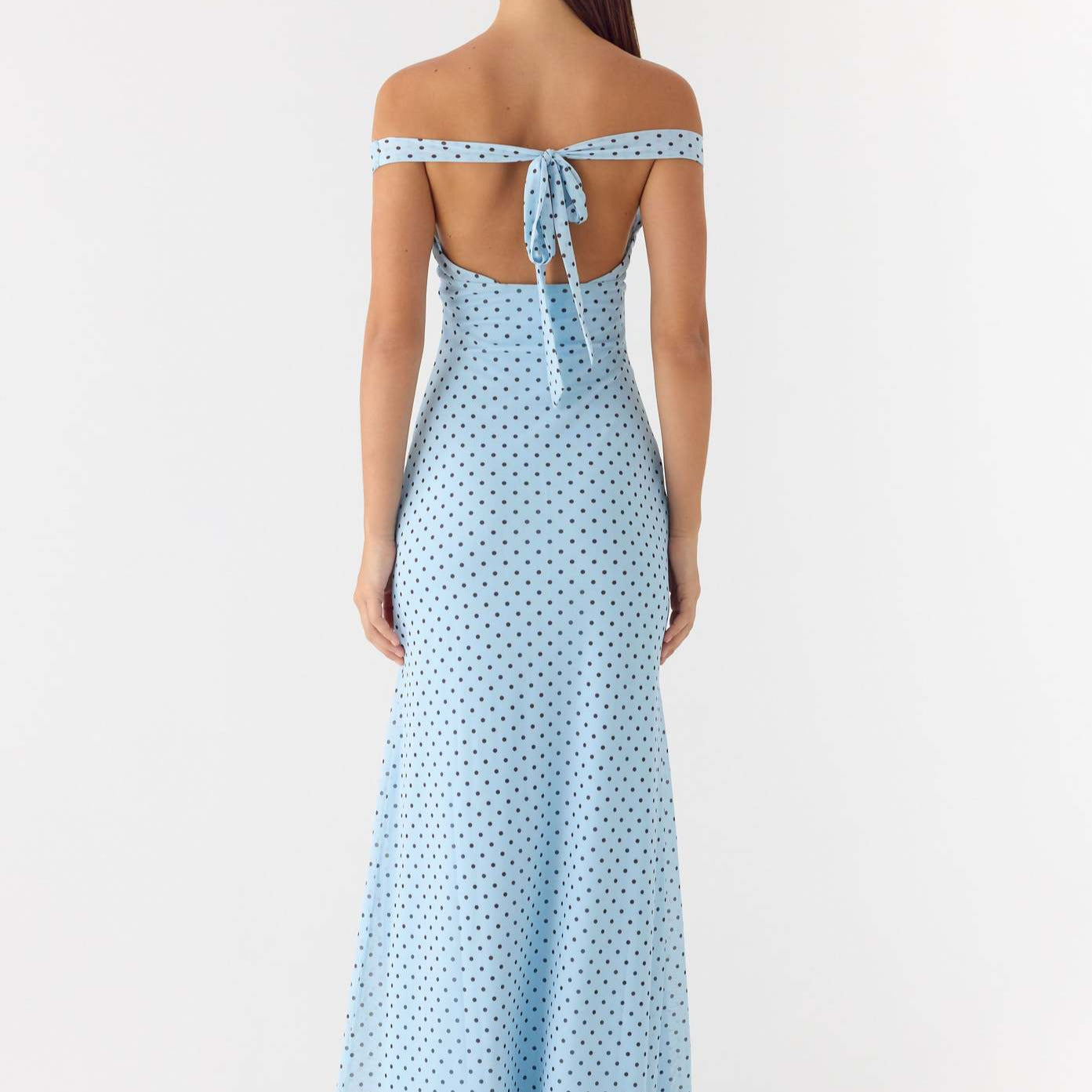 Elegant polka dot off the shoulder gown