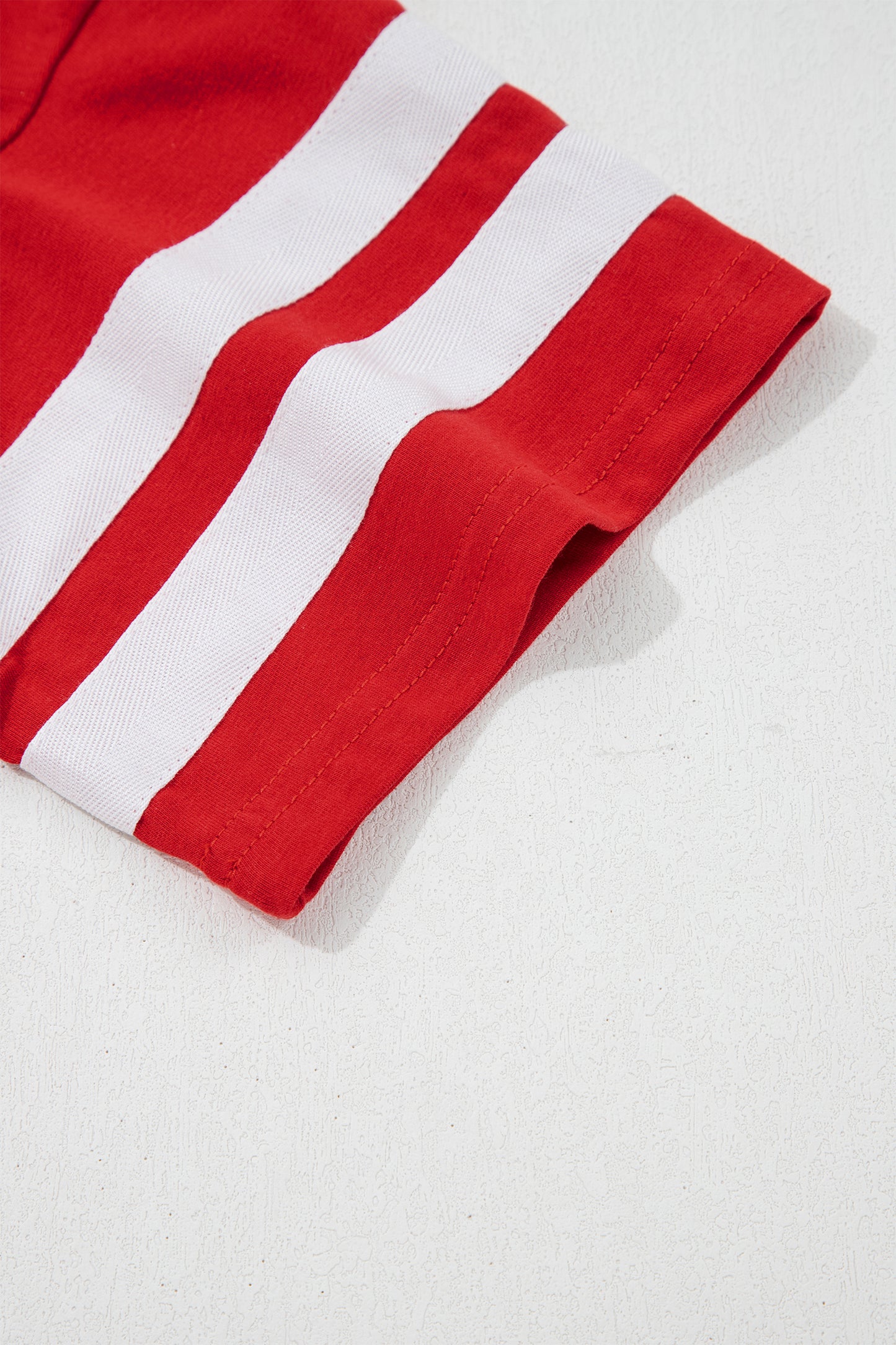 Fiery Red Varsity Striped Short Sleeve Crew Neck T Shirt