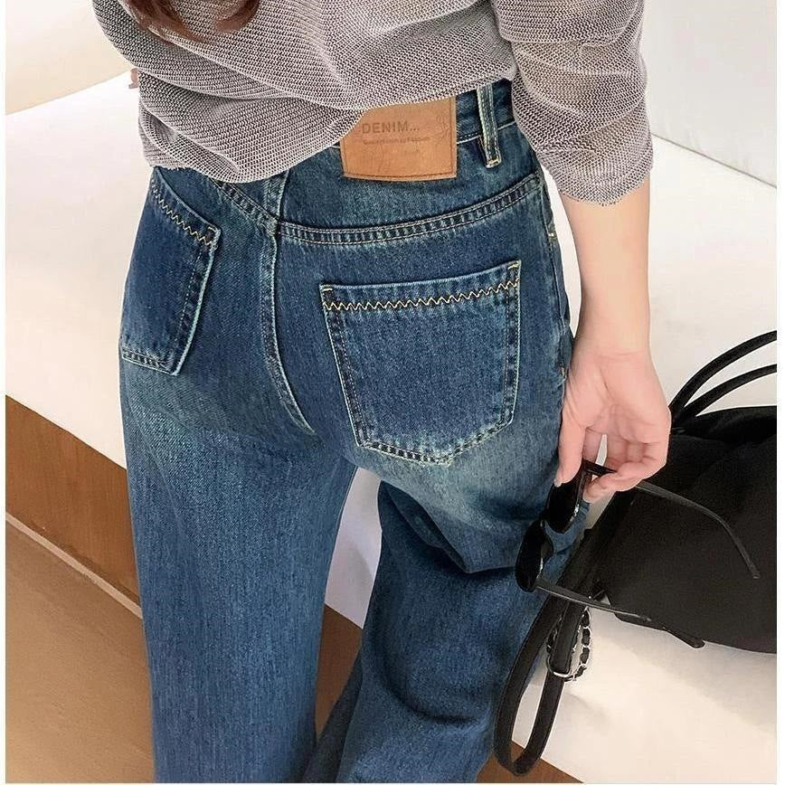High-waisted wide straight-leg jean