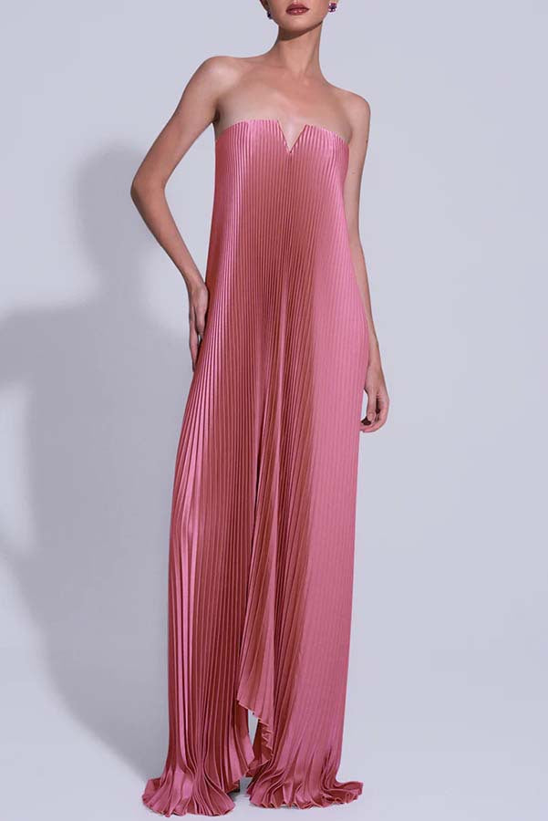 Shimmering strapless pleated gown