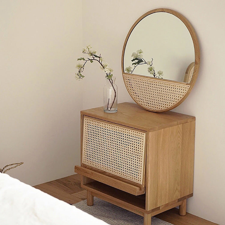 Solid wood rattan woven round mirror