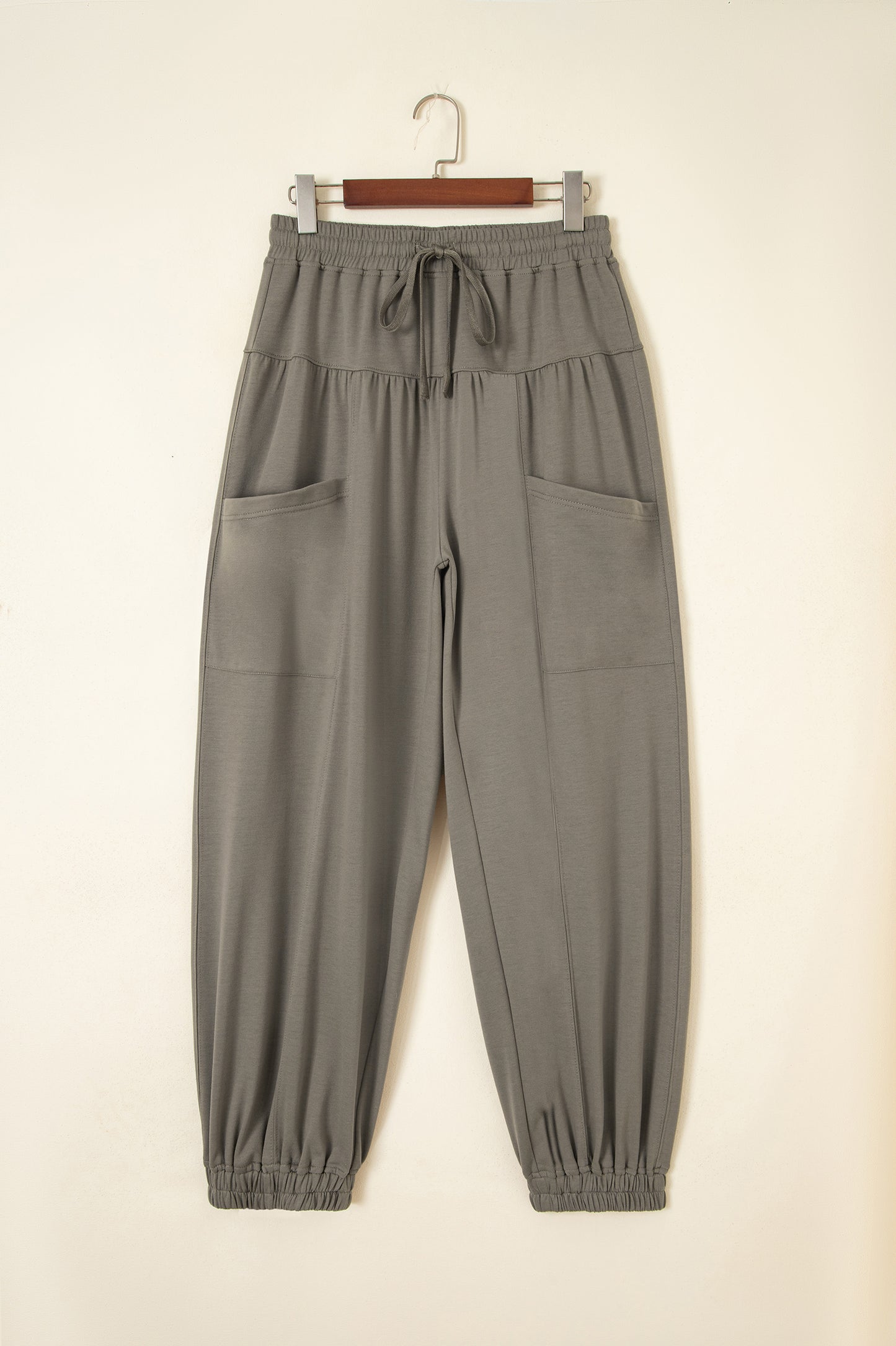 Dirty blue Elastic Waist Drawstring Wide Leg Full Length Pants
