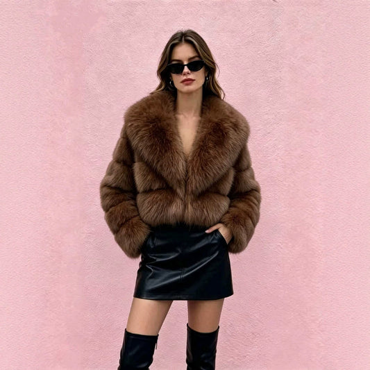 Short women's faux fur coat