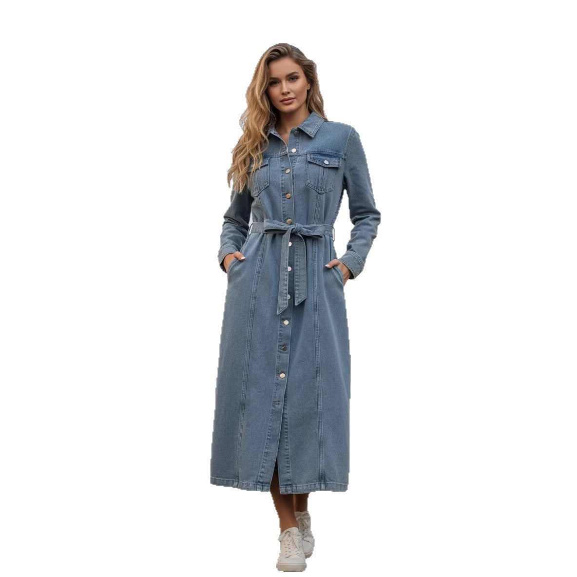 Women's long-sleeved denim shirt dress