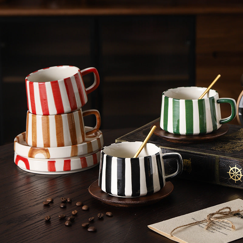 Hand-painted striped ceramic mugs